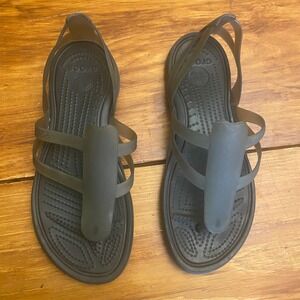 Crocs‎ Adrina Black Strappy Thong Sandals Womens Size 8 Comfort Casual Shoes